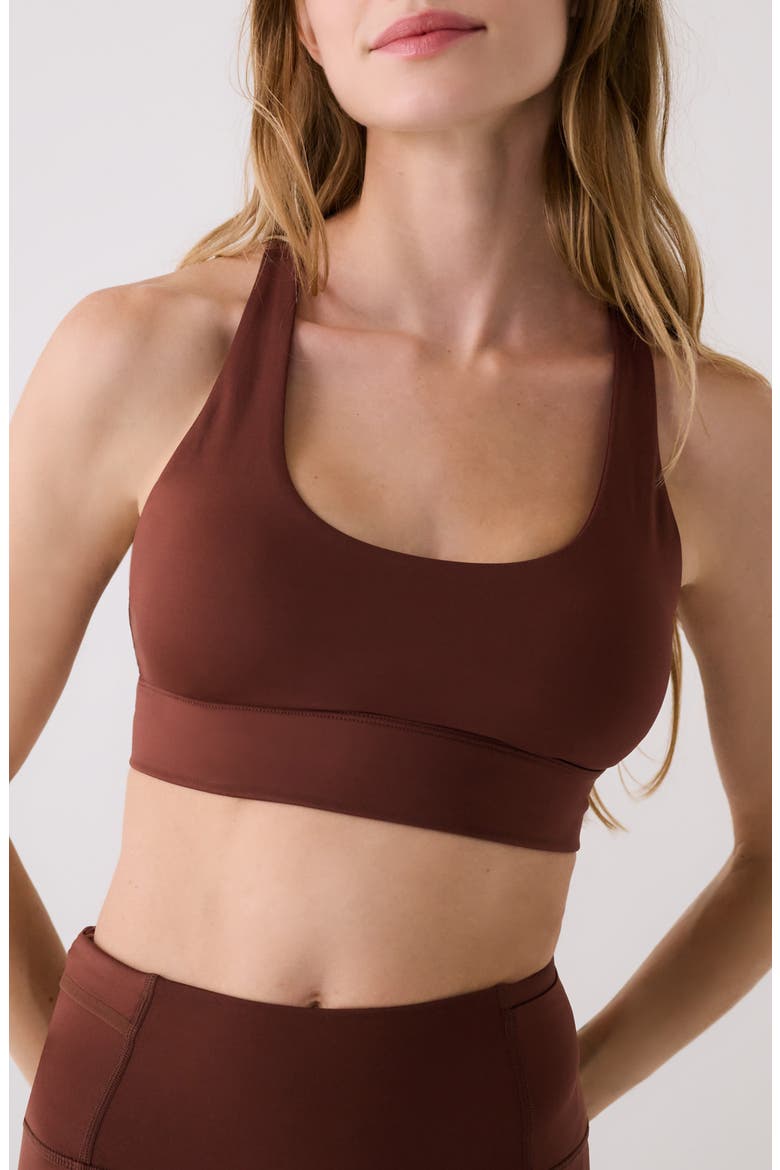 Action Strappy Sports Bra, Main, color, SIENNA