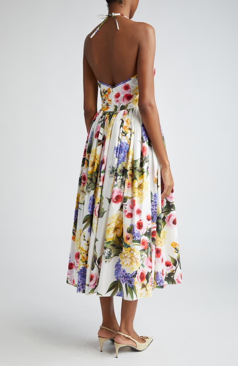 Dolce&Gabbana Garden Floral Print Pleated Cotton Poplin A-Line Dress, Alternate, color, 