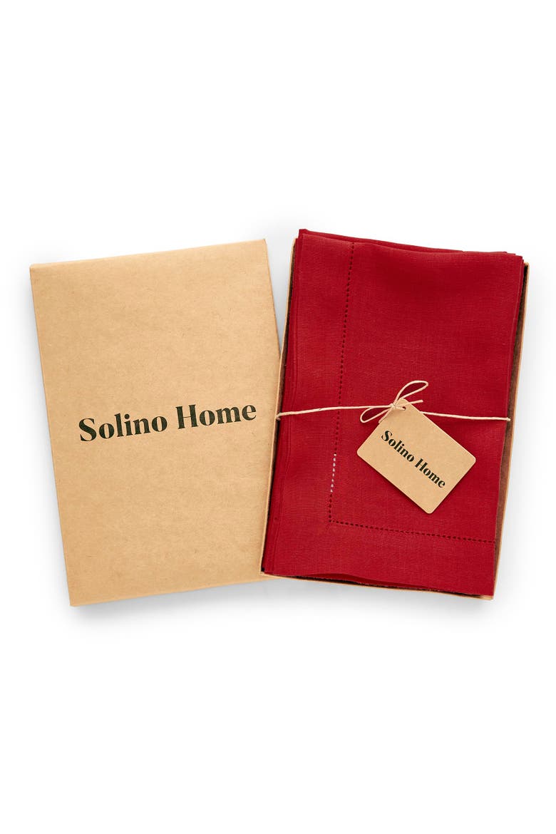 Linen Dinner Napkins 22 x 22 Set of 4 - Sonoma Hemstitch, Alternate, color, Red