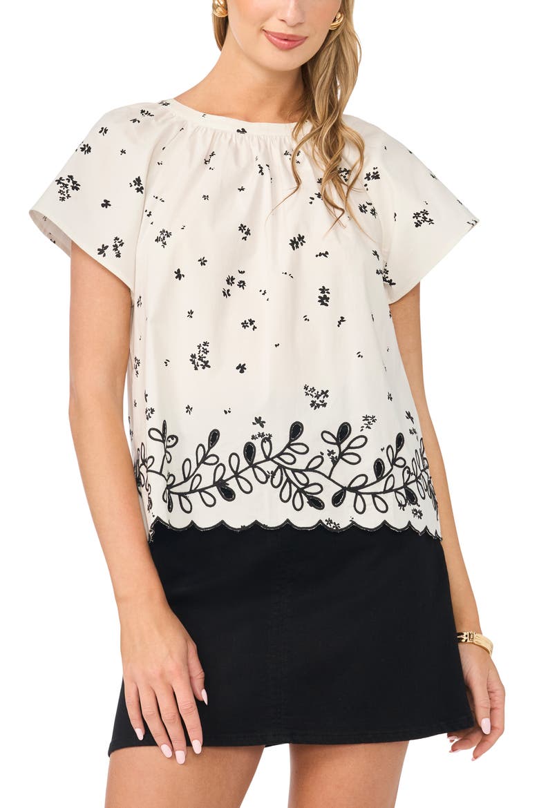 Print Flutter Sleeve Top, Main, color, ULTRA WHITE