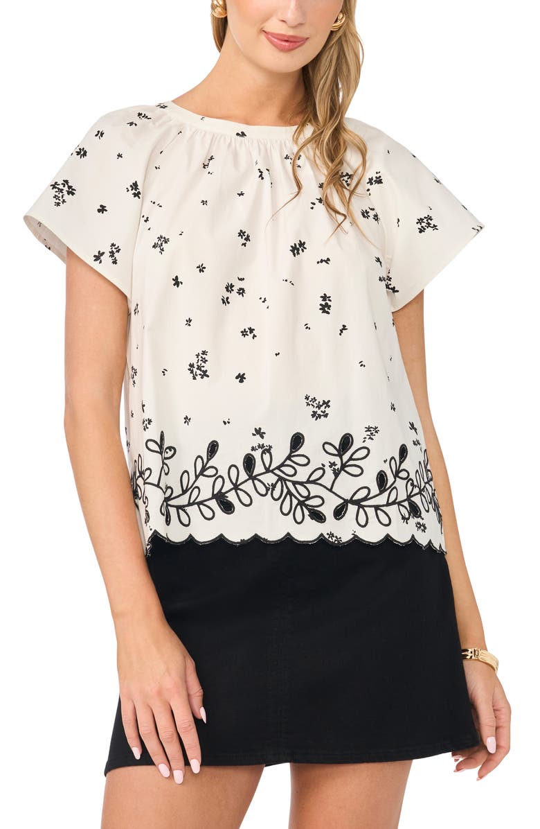 Vince Camuto Print Flutter Sleeve Top, Main, color, Ultra White