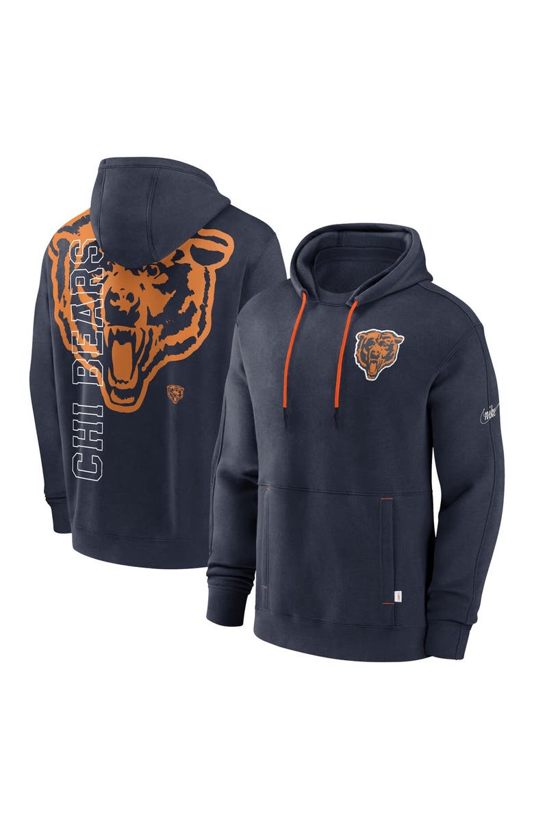 Nike Men's Nike Navy Chicago Bears Throwback Layered Logo Statement Pullover Hoodie, Main, color,