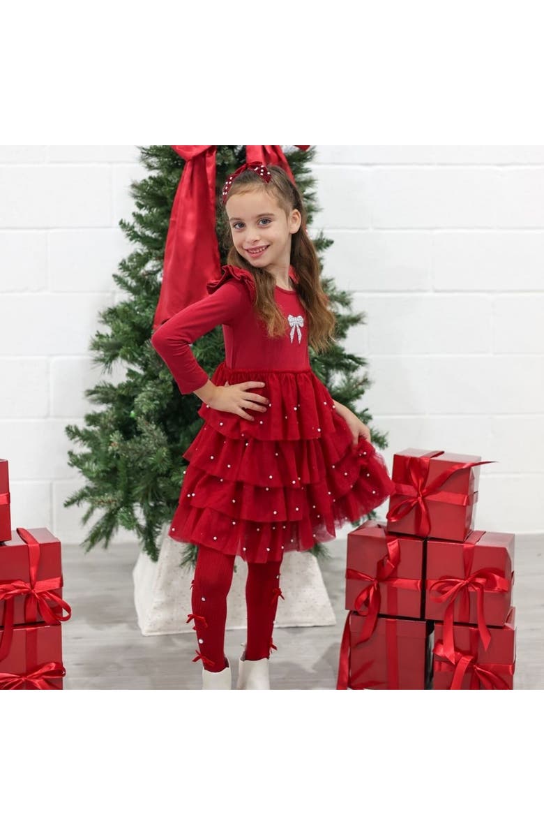 Sweet Wink Christmas Pearl Long Sleeve Tutu Dress, Alternate, color, Ruby Red