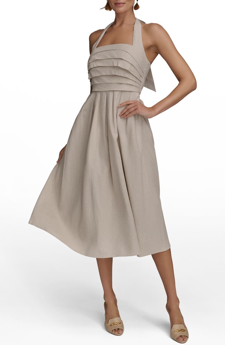 Donna Karan New York Pleated Halter Sundress, Alternate, color, Natural