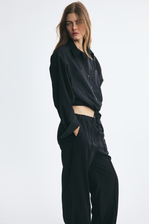 Stand-up Collar Drawstring Shirt