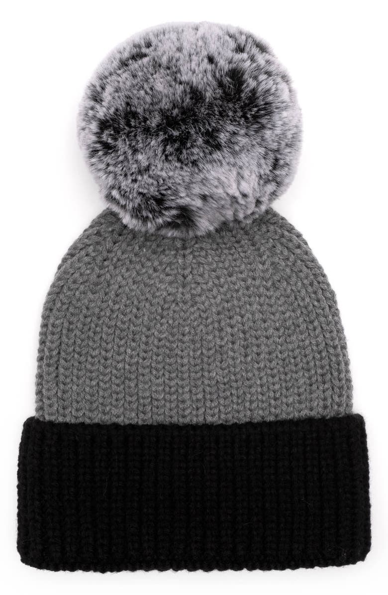 Eugenia Kim Myrna Colorblock Beanie with Faux Fur Pm, Main, color,