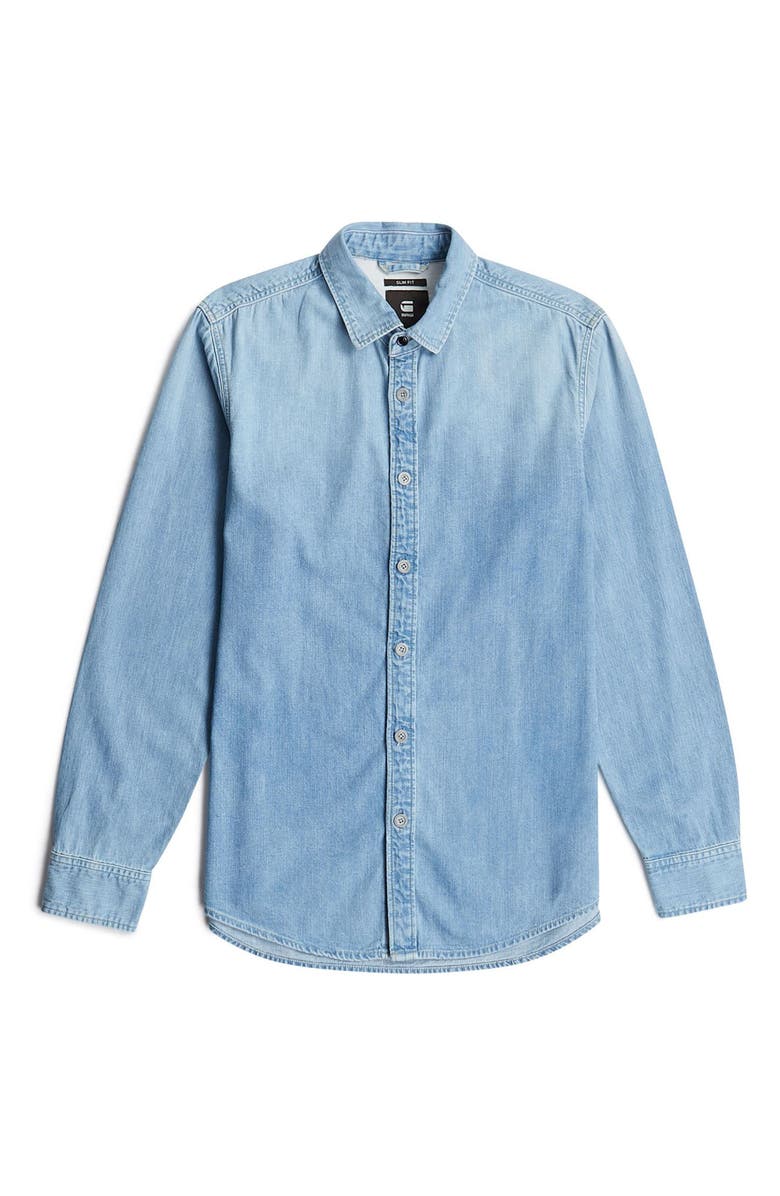 G-STAR Clean Slim Fit Cotton Chambray Button-Up Shirt, Alternate, color, Faded Thames