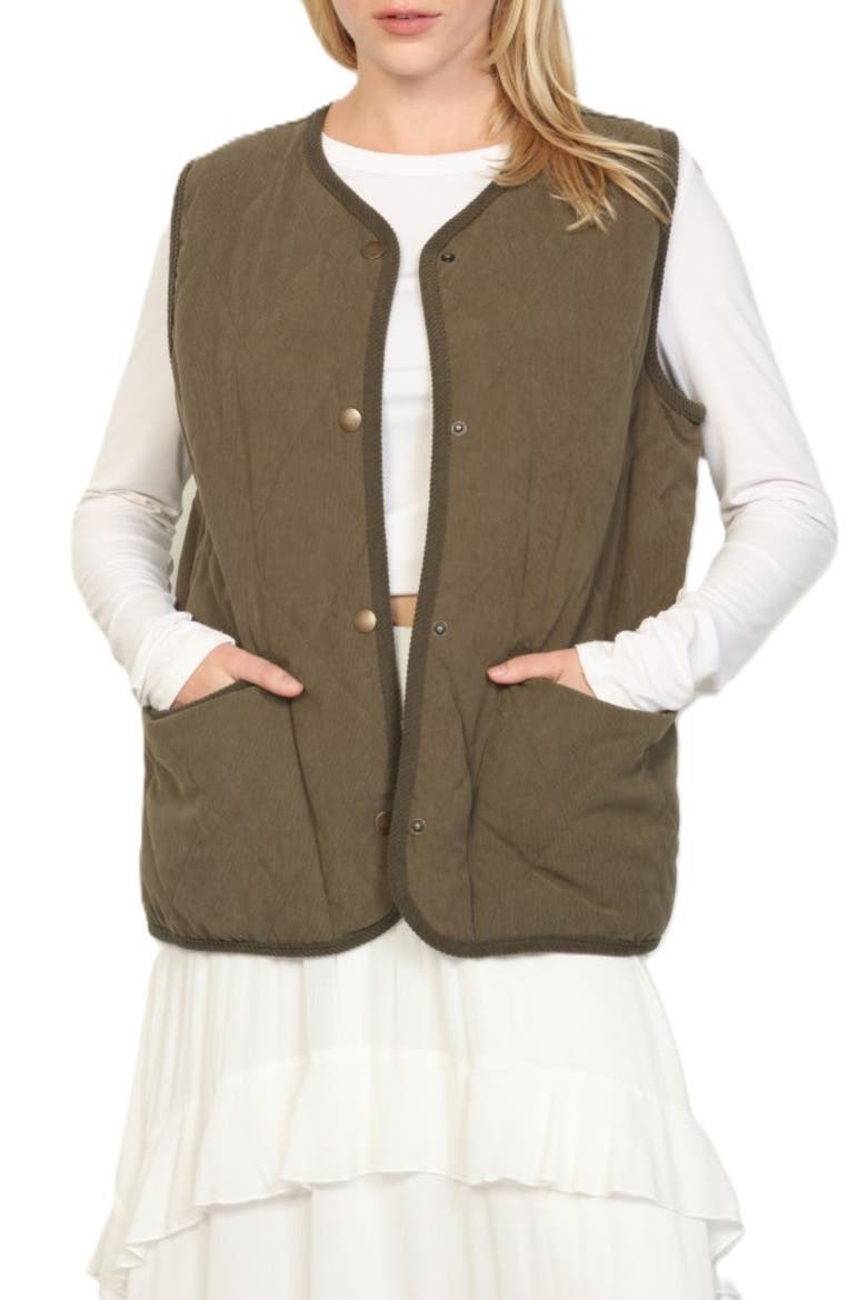 Diamond Quilted Baby Cord Vest, Main, color, OLIVE