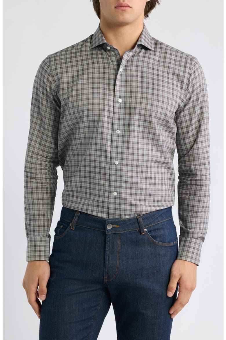 Bernard Plaid Cotton Sport Shirt, Main, color, GREY MIST