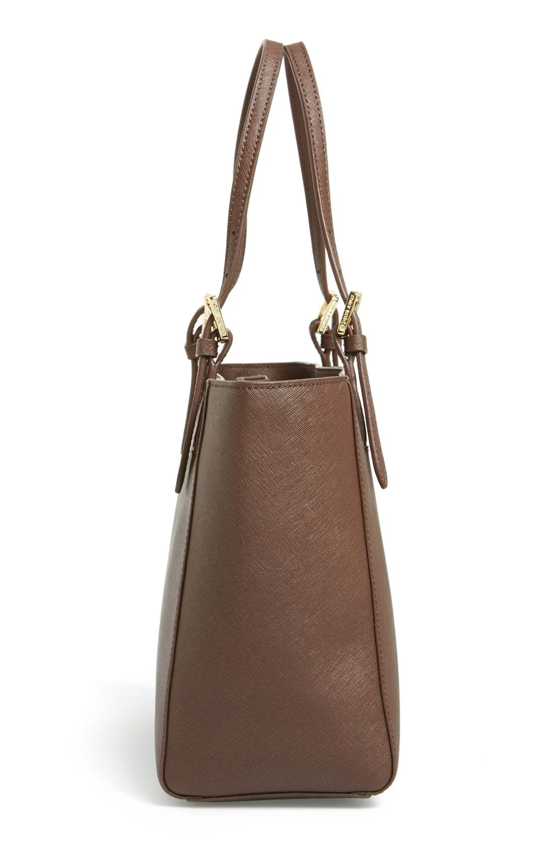 'Small York' Saffiano Leather Buckle Tote, Alternate, color, DARK WALNUT