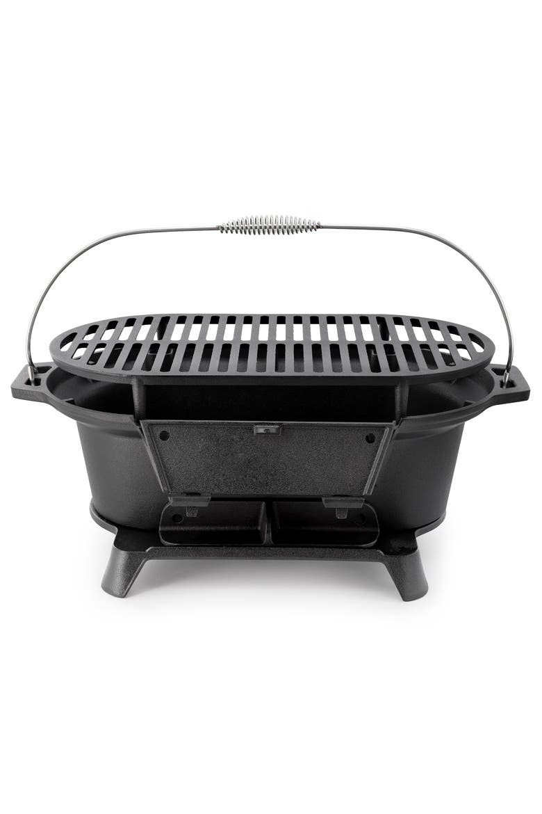 Oval Cast Iron Portable Hibachi Grill for Outdoor Use and Camping, Alternate, color, Black