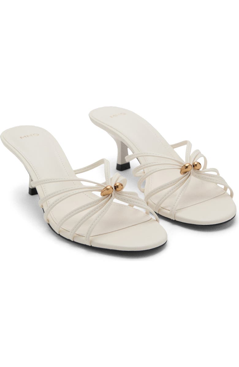 MANGO Metallic Detail Kitten Heel Slide Sandal, Main, color, Ecru