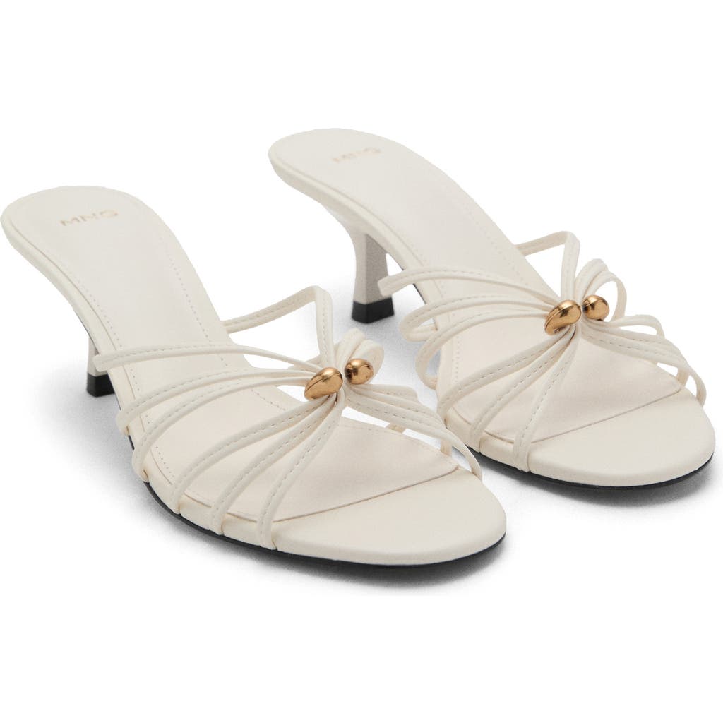 Mango Metallic Detail Kitten Heel Slide Sandal In White