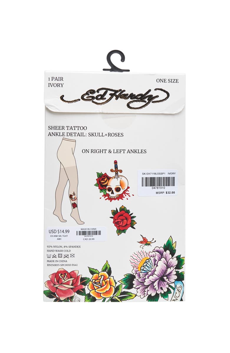 Ed Hardy Womens Rose Skull Tattoo Tights 1-Pack, Alternate, color, Ivory