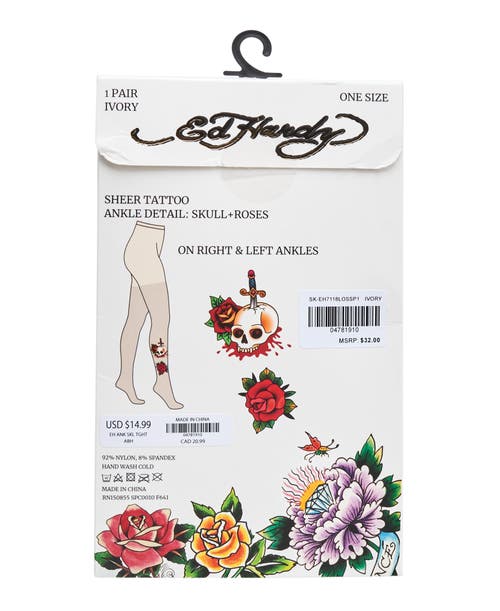 Ed Hardy Womens Rose Skull Tattoo Tights 1-pack In White