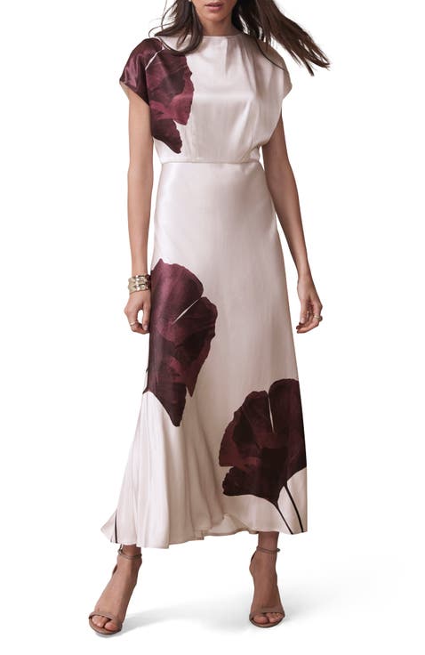 Floral Print Satin Maxi Dress