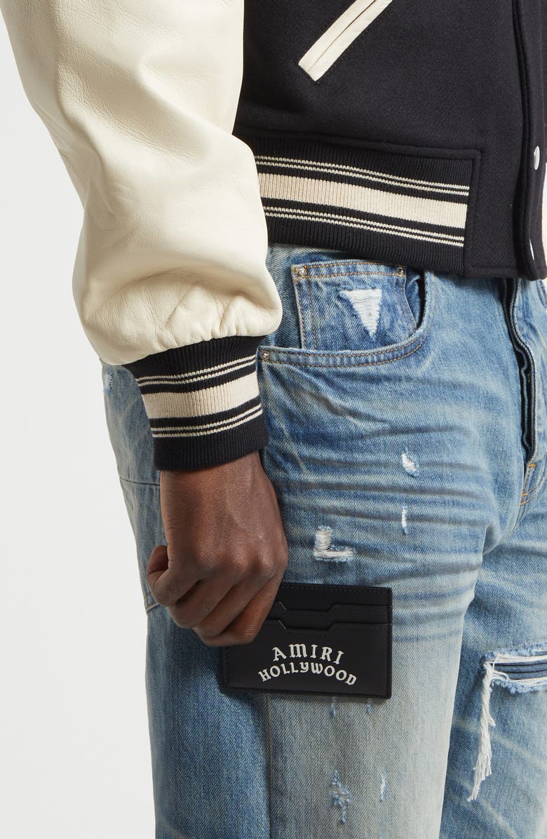 AMIRI Hollywood Leather Card Holder, Alternate, color, Black