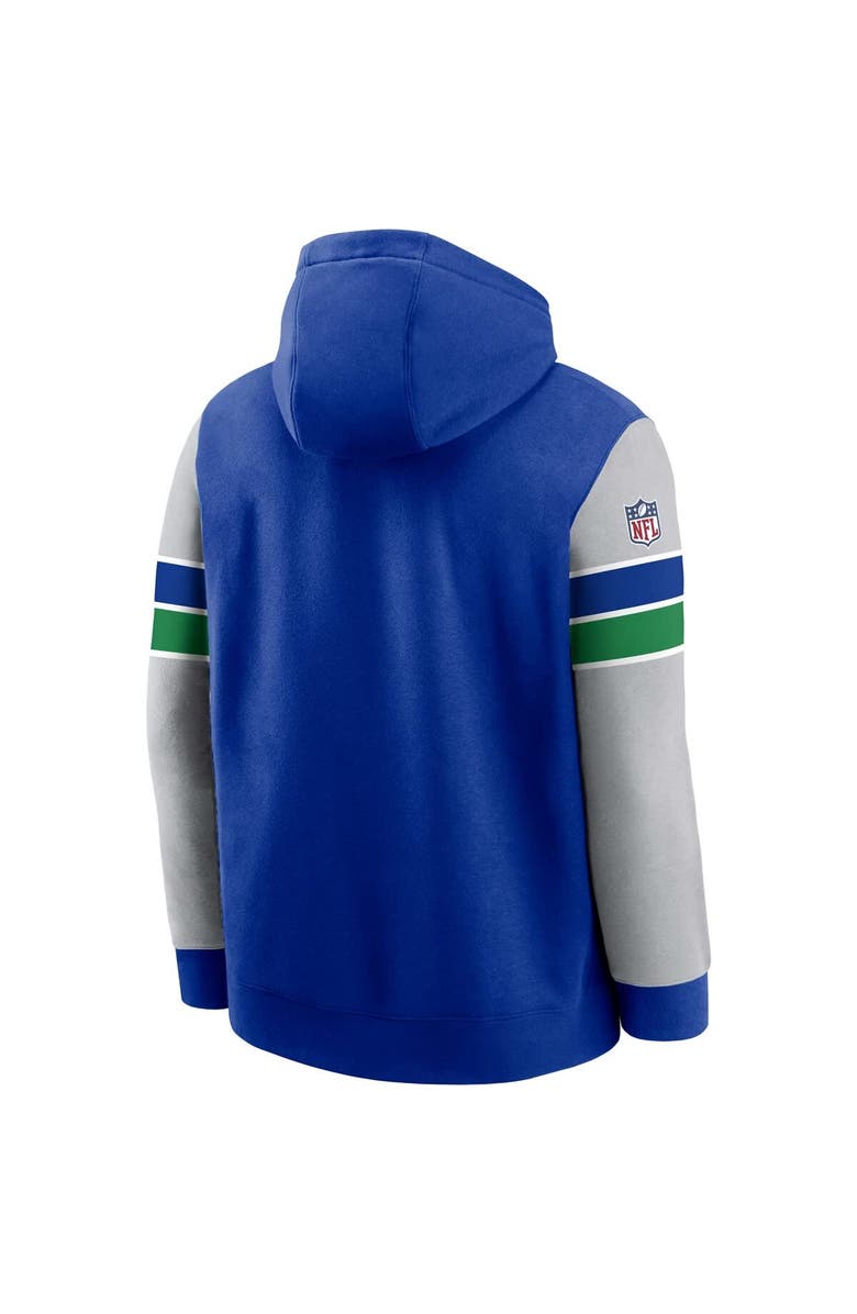 Nike Men's Nike Royal/Gray Seattle Seahawks Throwback Sideline Pullover Hoodie, Alternate, color, Royal