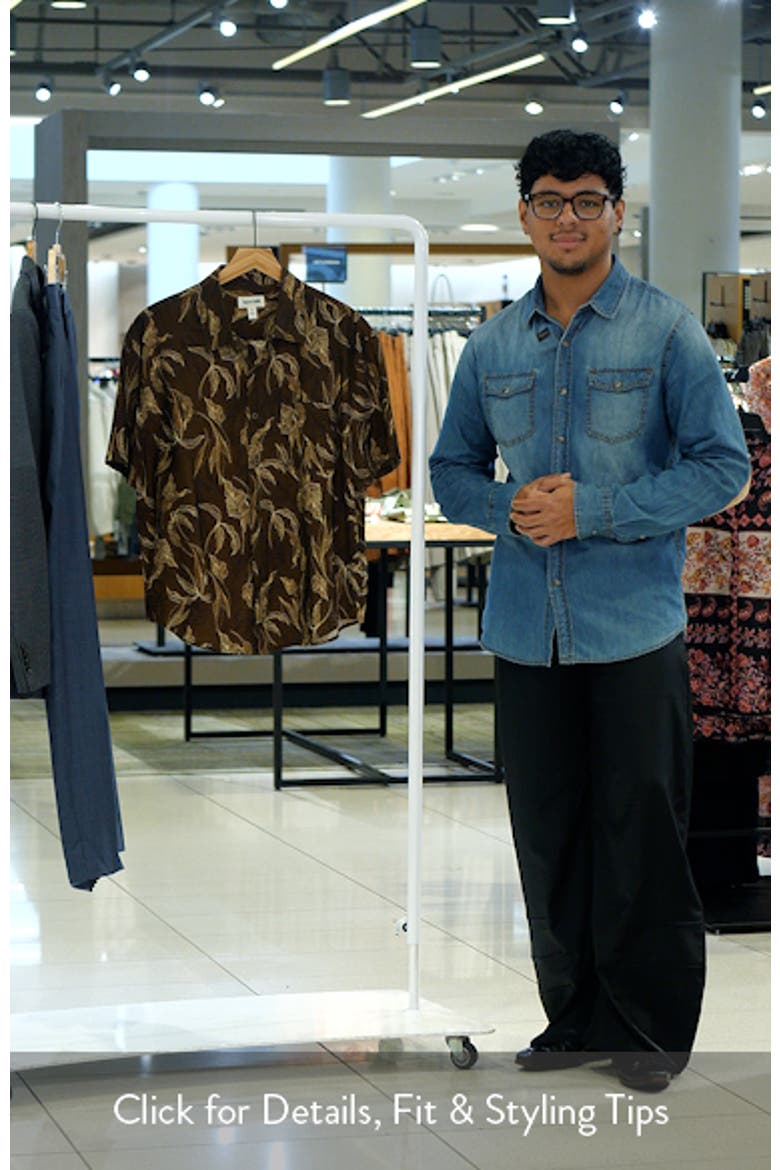 Sketched Leaves Print Relaxed Short Sleeve Button-Up Shirt video