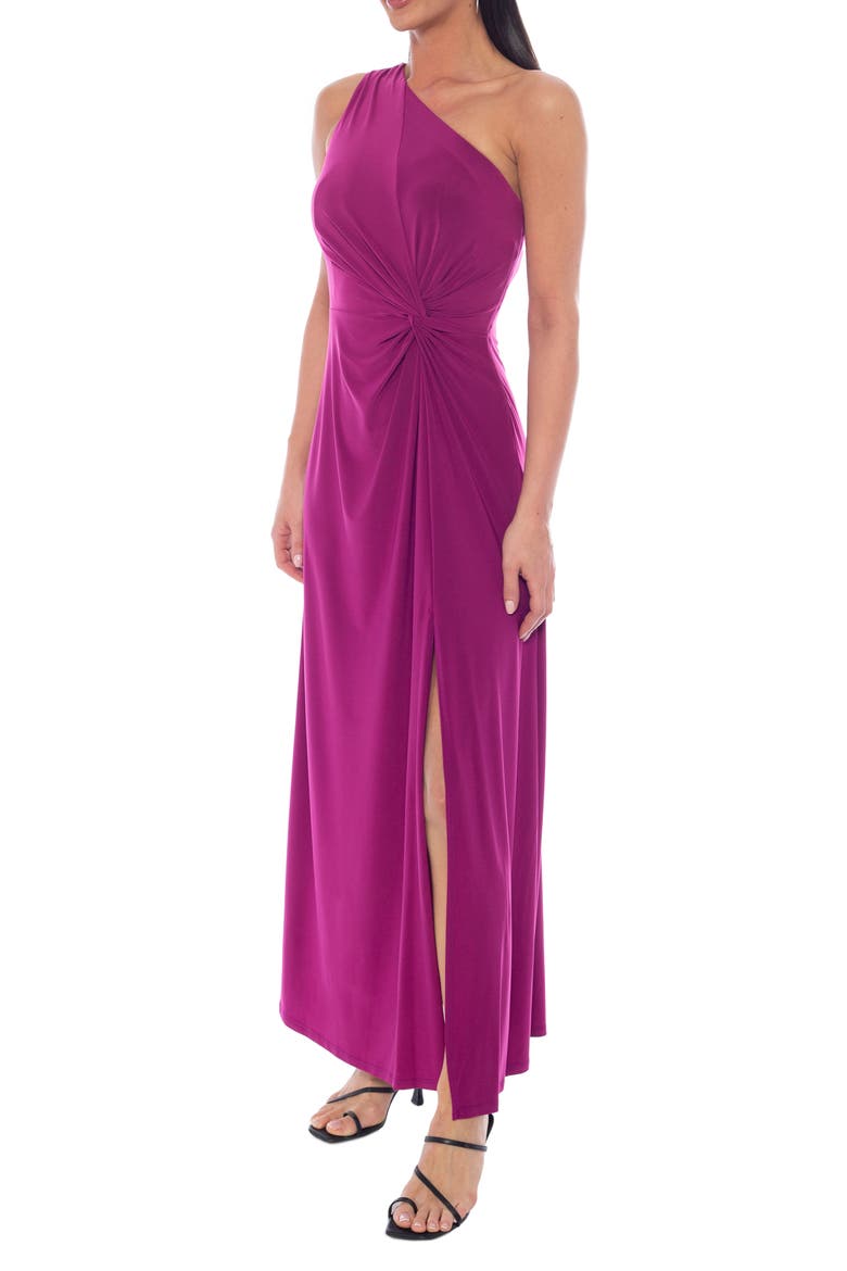 One-Shoulder Front Twist A-Line Gown, Alternate, color, MAGENTA