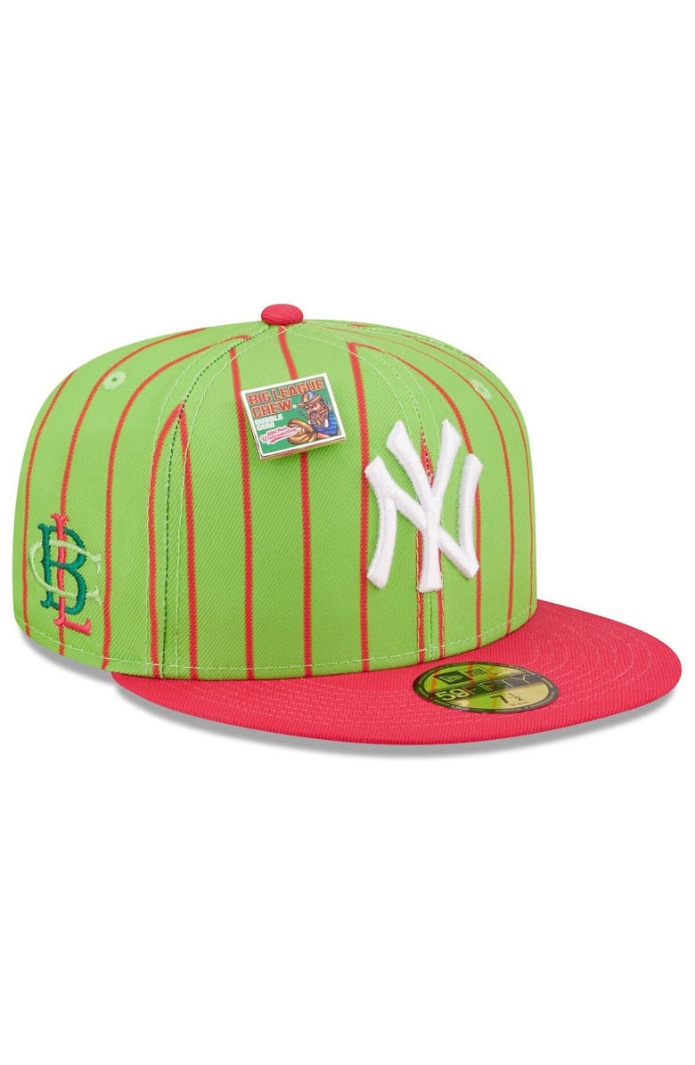 New Era x Big League Chew Men's New Era Pink/Green New York Yankees MLB x Big League Chew Wild Pitch Watermelon Flavor Pack 59FIFTY Fitted Hat, Alternate, color,