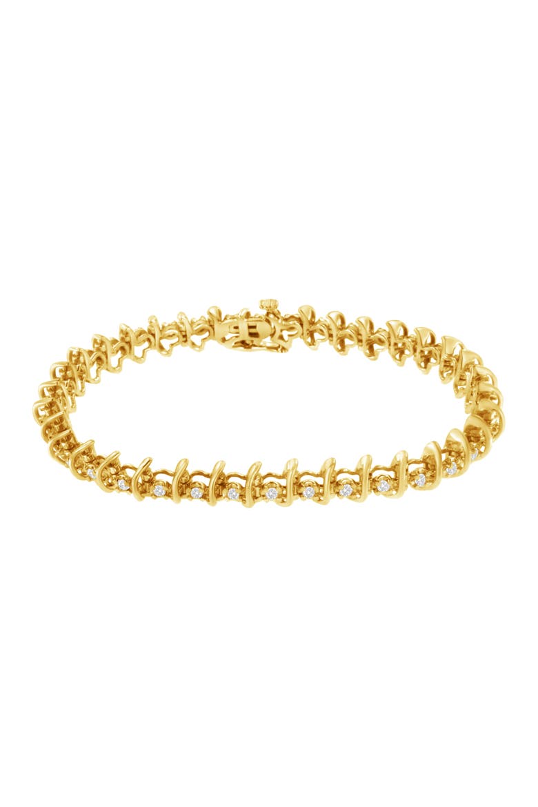 10KT Yellow Gold Plated Silver 1 cttw Prong-Set Diamond Link Bracelet, Alternate, color, Yellow Gold over Silver