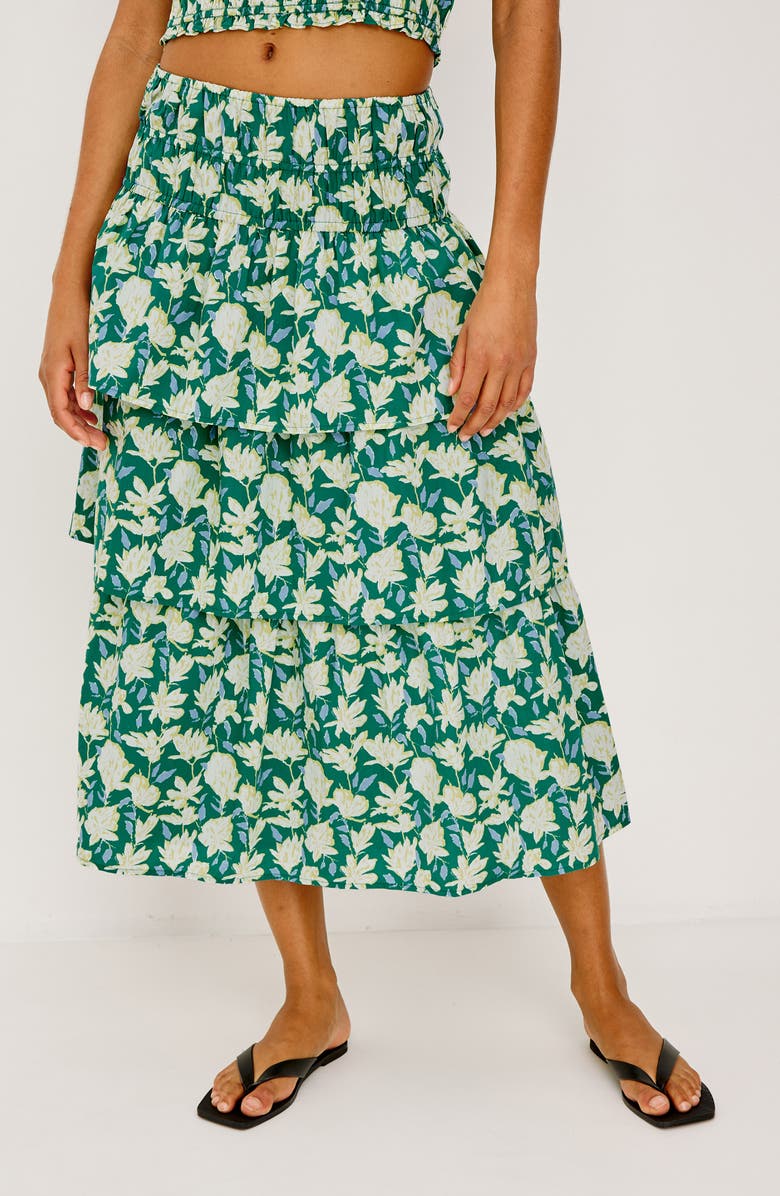 Rails Belle Floral Print Tiered Midi Skirt, Main, color, Green Mayflower