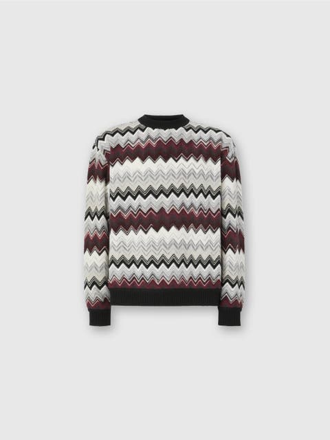 Crew Neck Sweater With Flame Zigzag Pattern