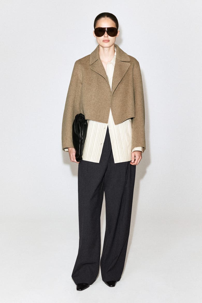 Oversized Cropped Double-Faced Wool Jacket, Main, color, BEIGE