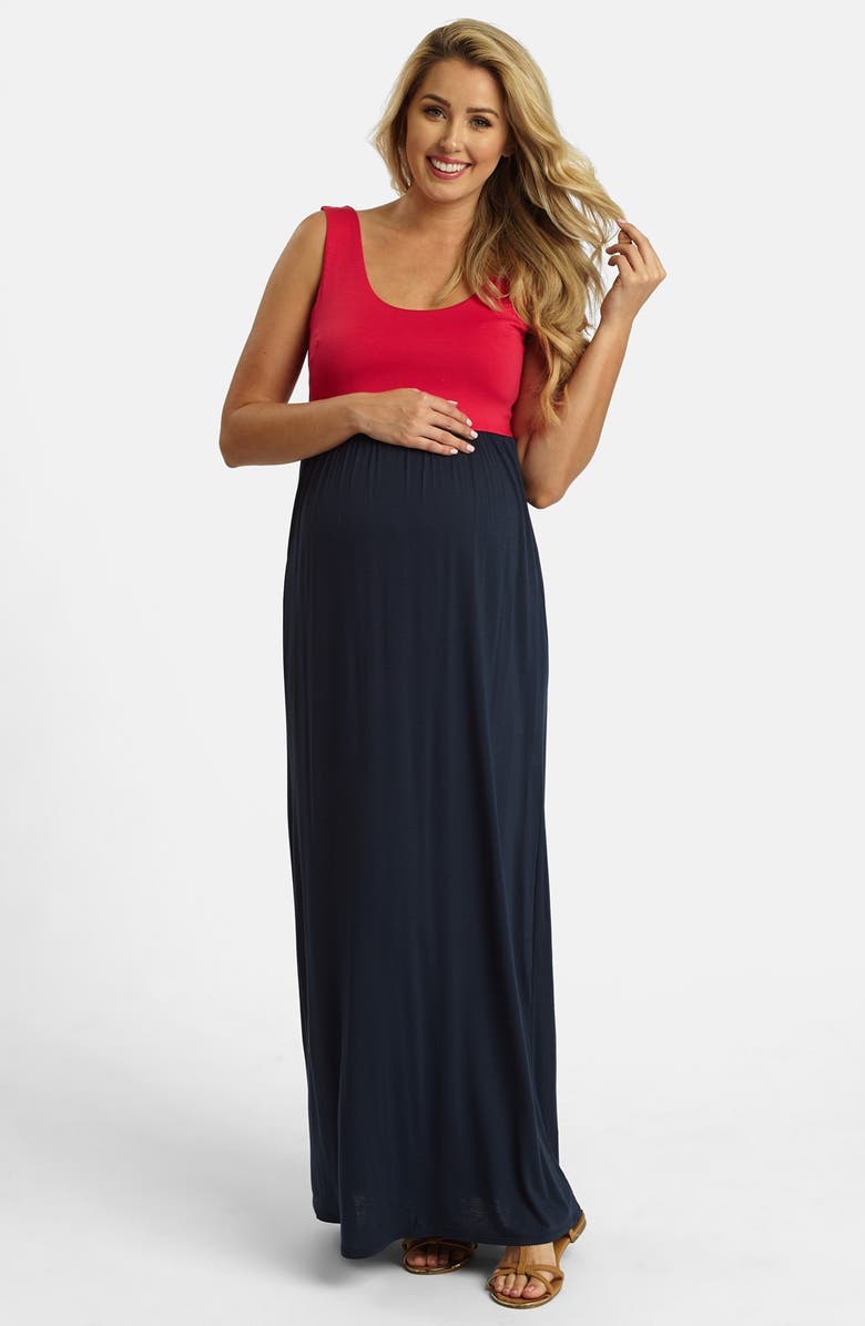 knee length dresses for ladies Pink Color Block Maxi Dress