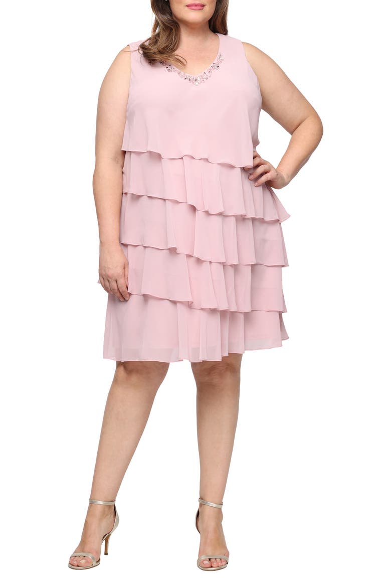 Tiered Ruffle Chiffon Dress with Jacket, Alternate, color, FADED ROSE