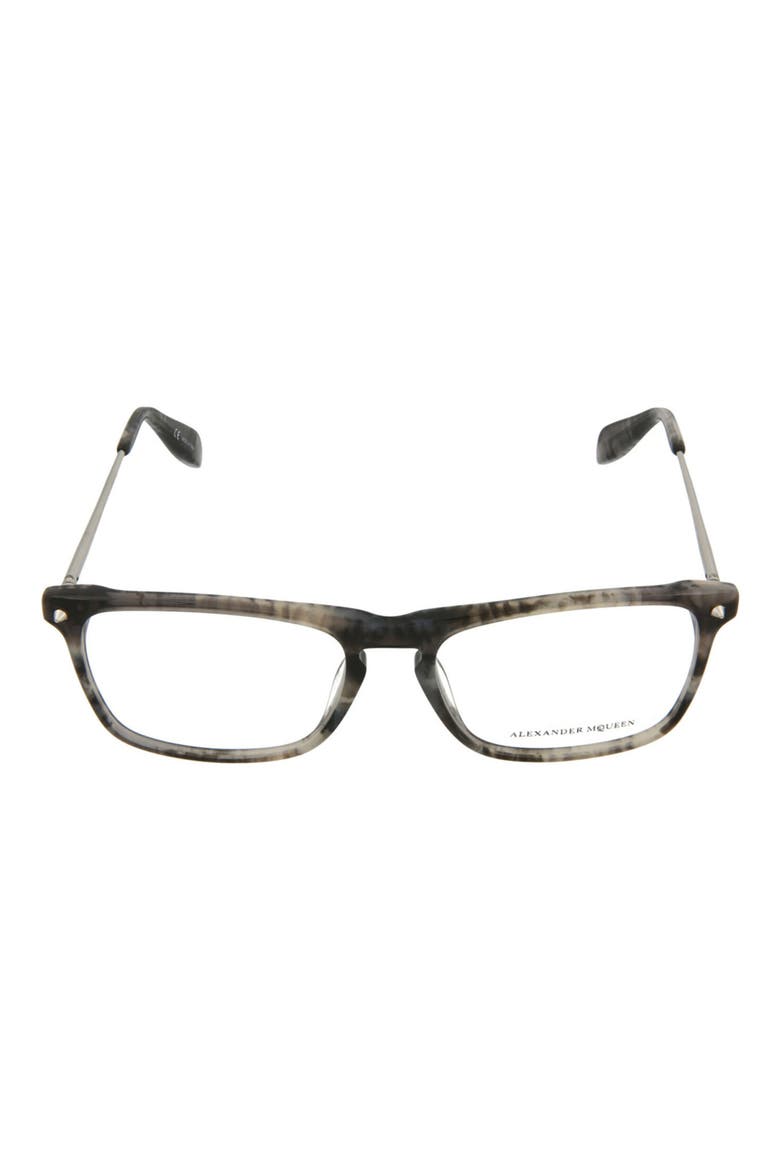Alexander McQueen 55mm Rectangle Optical Frames, Main, color, SHINY GREY HAVANA