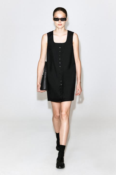 Buttoned Wool-Twill Mini Dress
