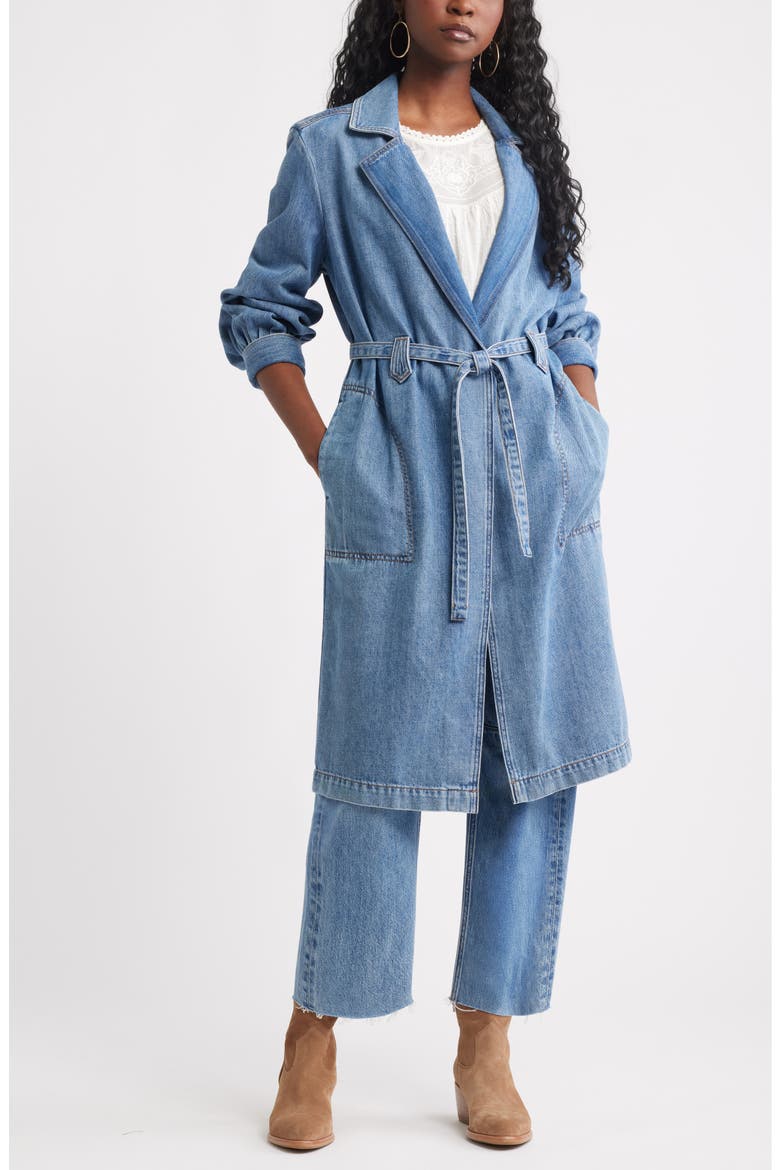 Denim Trench Coat, Alternate, color, MEDIUM WASH
