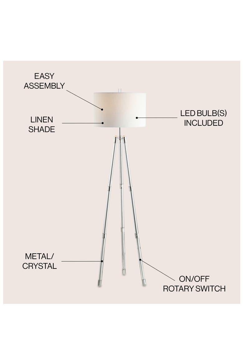 Arliss 60" Surveyor's Tripod Metal/Crystal LED Floor Lamp, Chrome, Alternate, color, Chrome