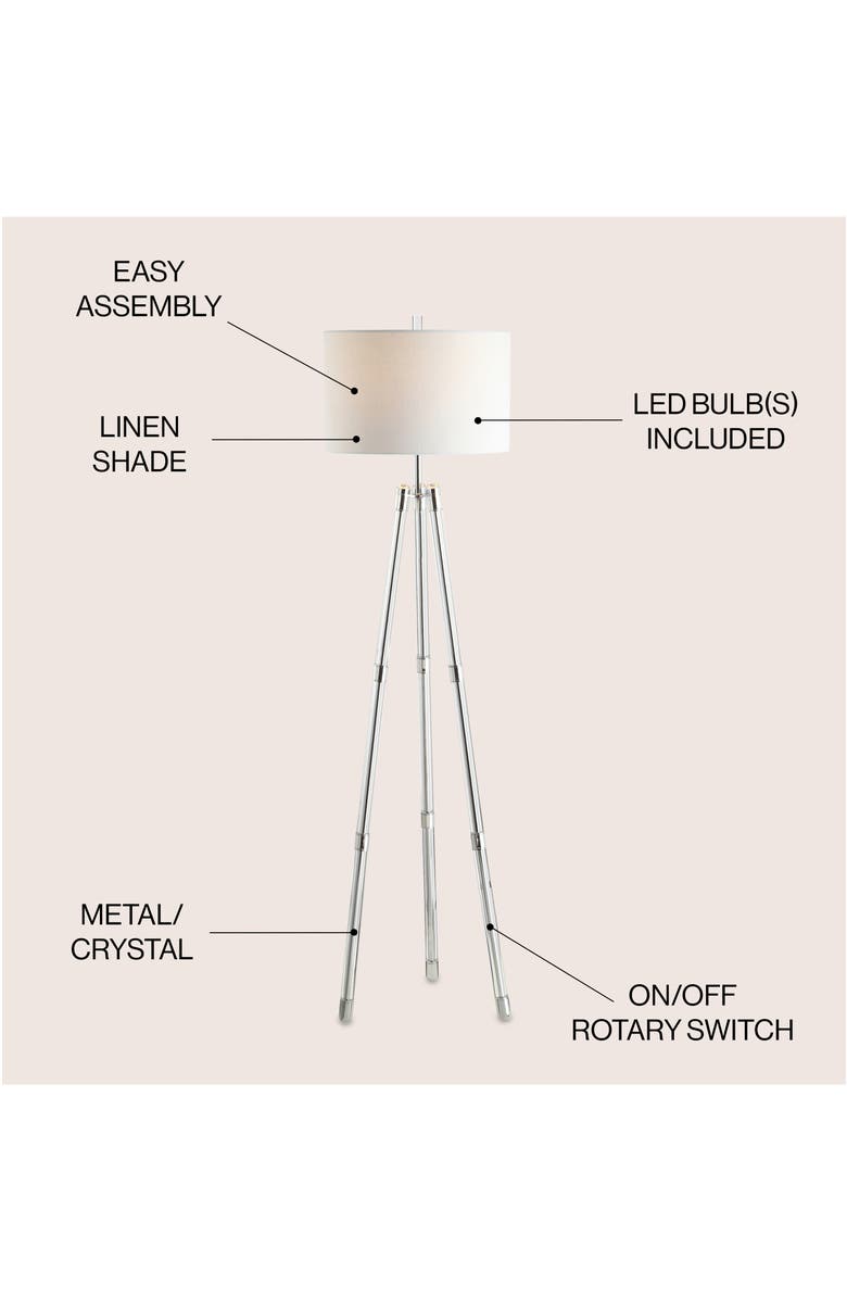 JONATHAN Y Arliss 60" Surveyor
s Tripod Metal/Crystal LED Floor Lamp, Chrome, Alternate, color, Chrome