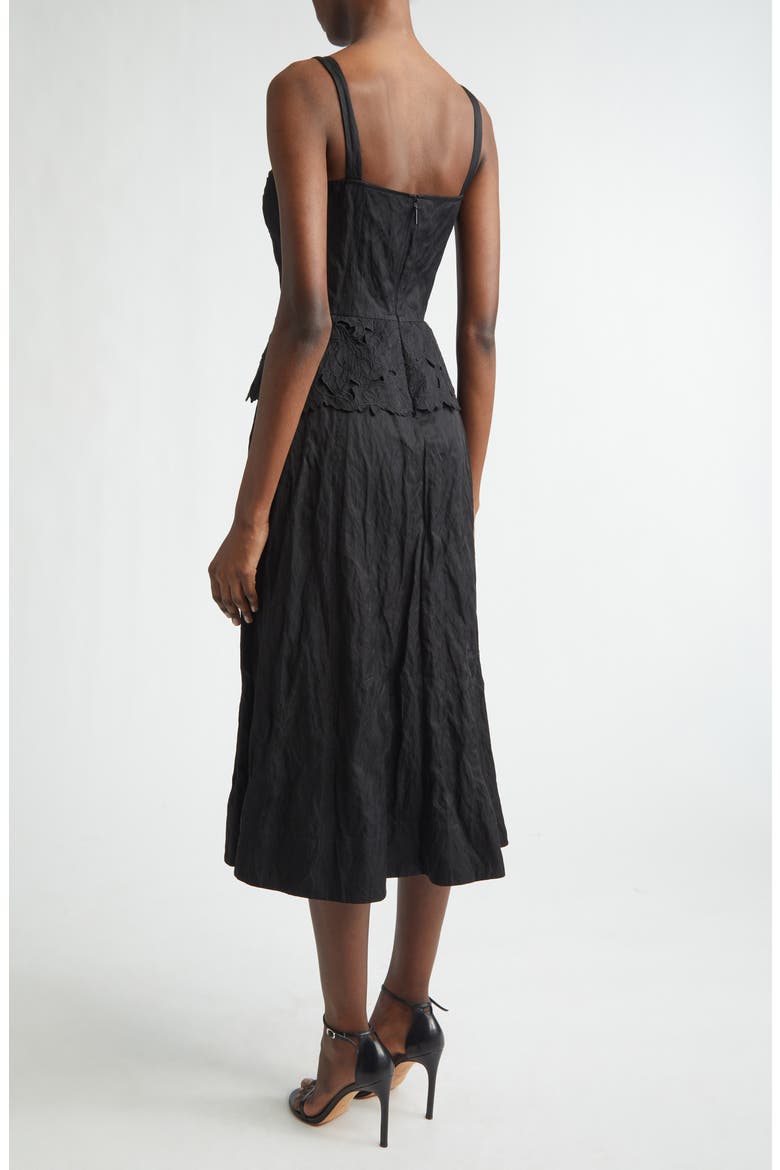 Floral Embroidered Crinkled Peplum Midi Dress, Alternate, color, BLACK