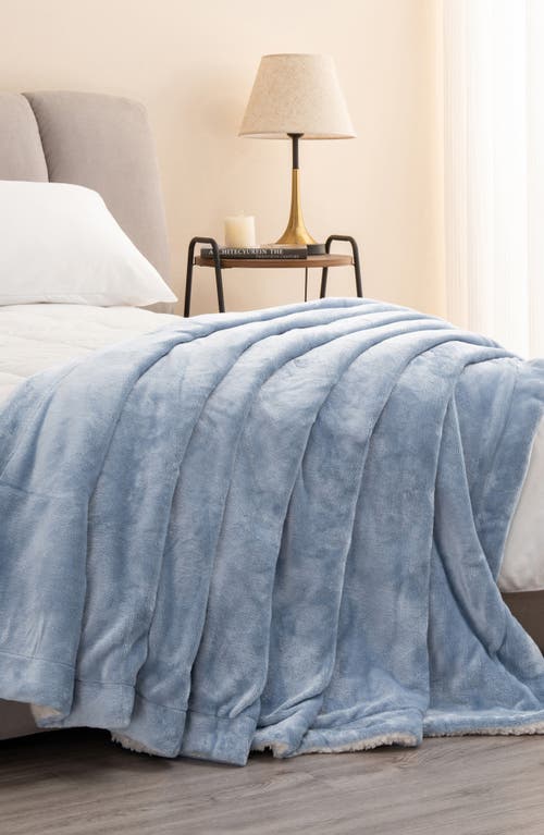 Woven & Weft Reversible Faux Shearling Throw Blanket In Blue