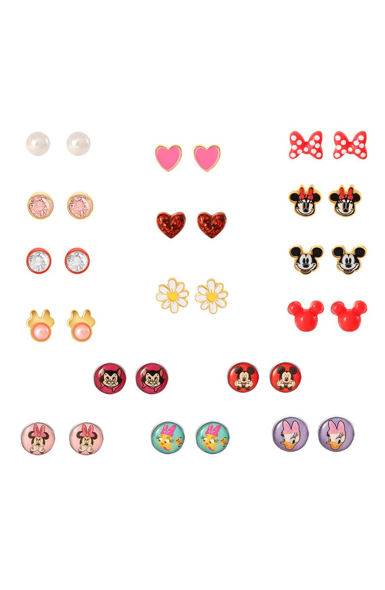 Disney Minnie Mouse & Friends Stud Earrings, Pack of 16 Pairs, Main, color, Multicolor