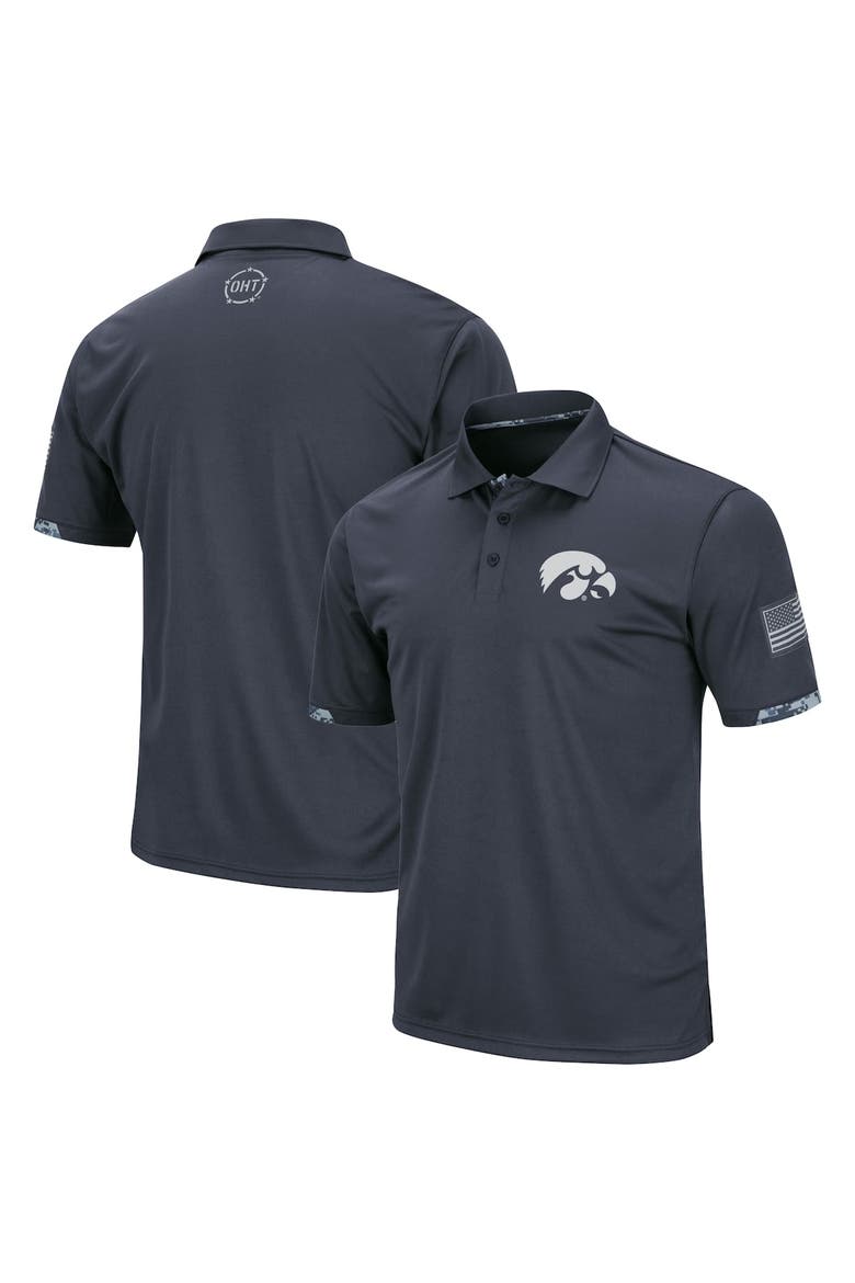 Men's Colosseum Charcoal Iowa Hawkeyes Big & Tall OHT Military Appreciation Digital Camo Polo, Main, color, Charcoal