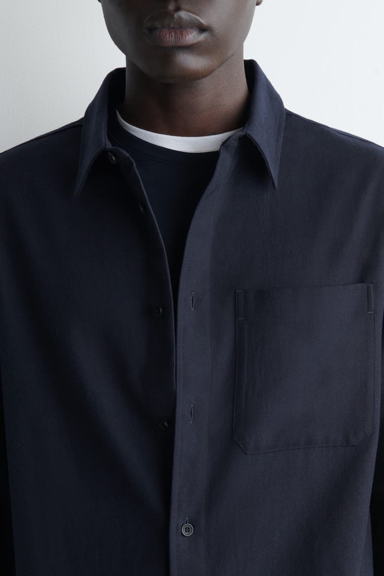 Relaxed Brushed Cotton-blend Shirt, Alternate, color, NAVY