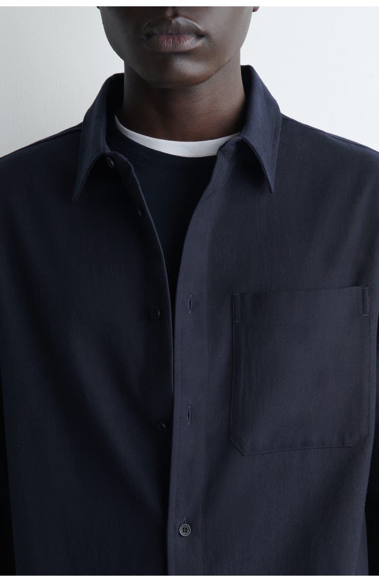 COS Relaxed Brushed Cotton-blend Shirt, Alternate, color, Navy