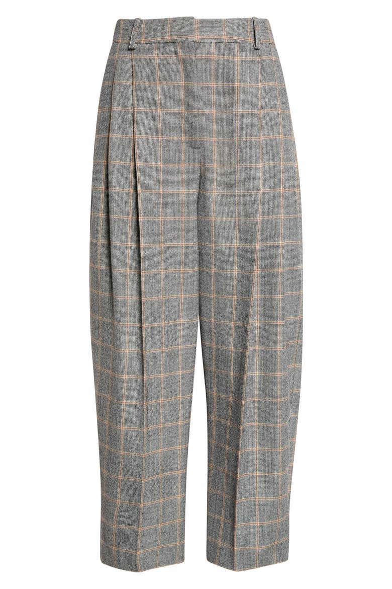 Pleated Check Wool Ankle Pants, Alternate, color, GREY MELANGE