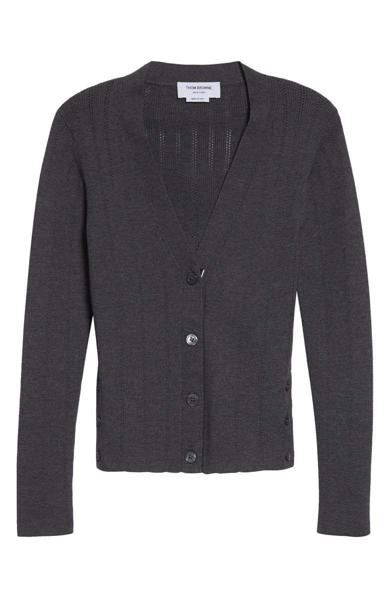 Thom Browne Pointelle Stitch Wool & Silk Cardigan, Alternate, color, Medium Grey