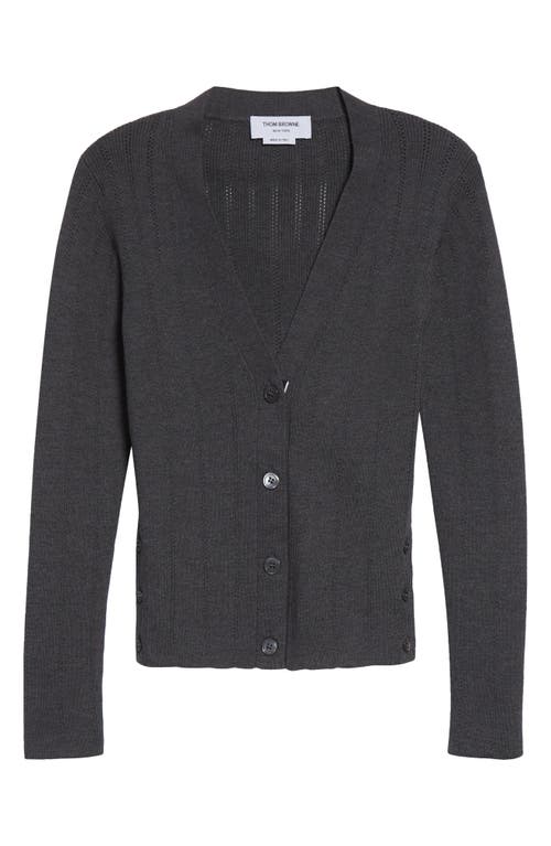 Thom Browne Pointelle Stitch Wool & Silk Cardigan In Gray