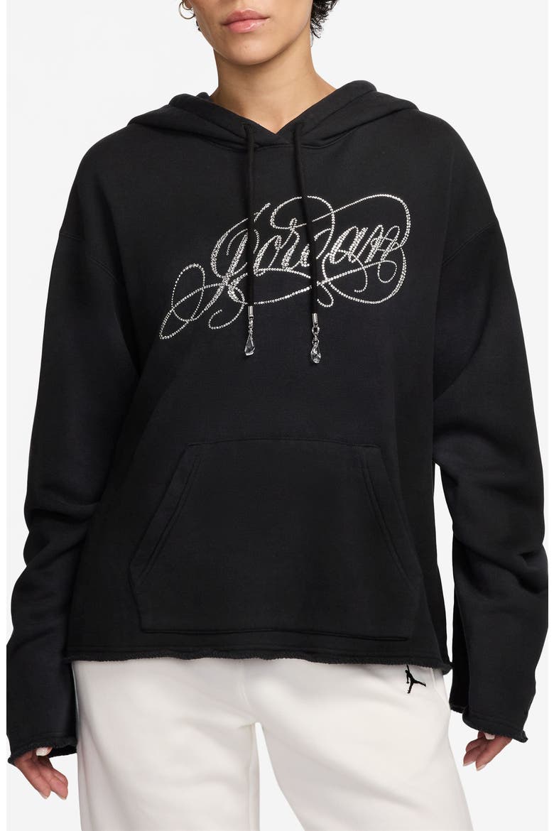 Flight Fleece Rhinestone Logo Hoodie, Main, color, BLACK