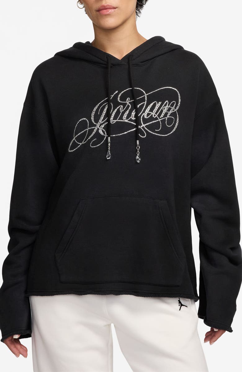 Jordan Flight Fleece Rhinestone Logo Hoodie, Main, color, Black