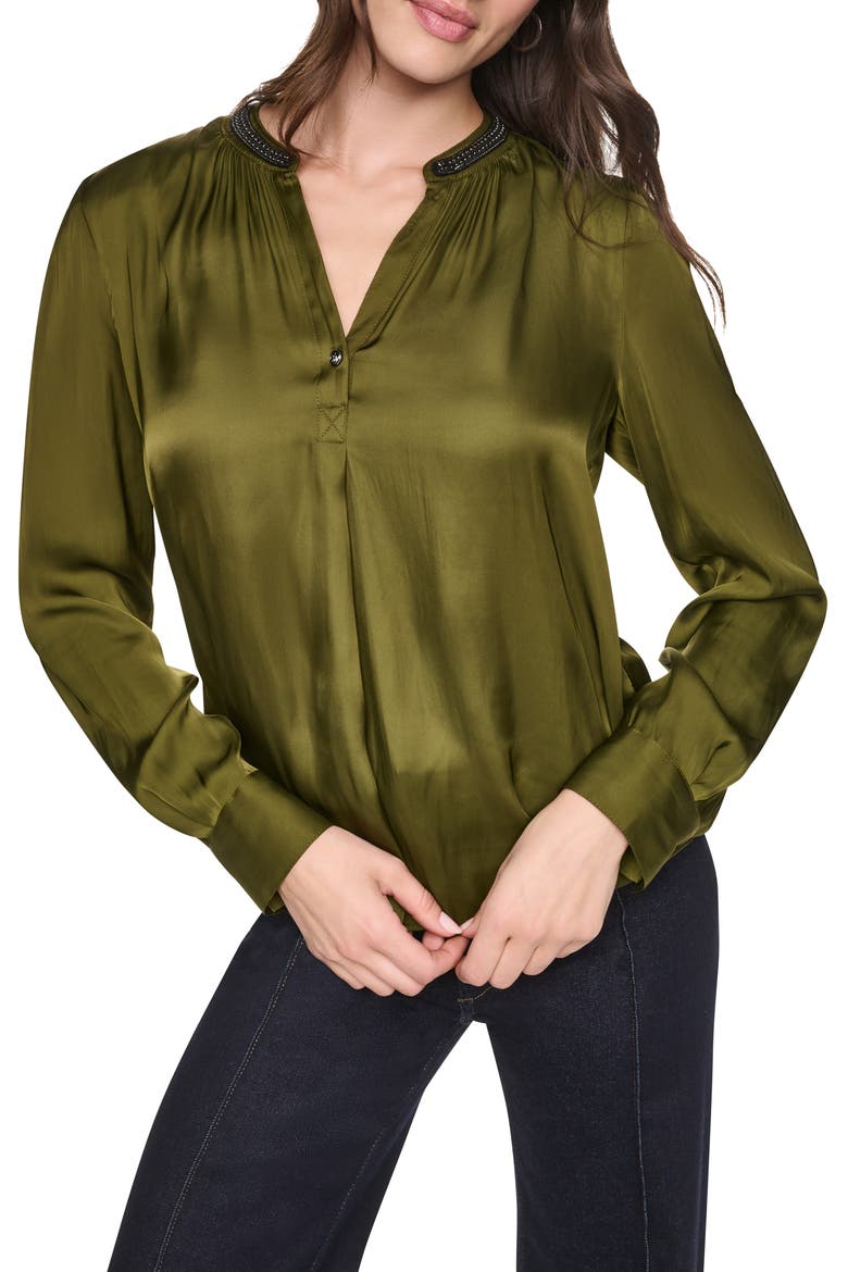 Park Satin Top, Main, color, DARK OLIVE