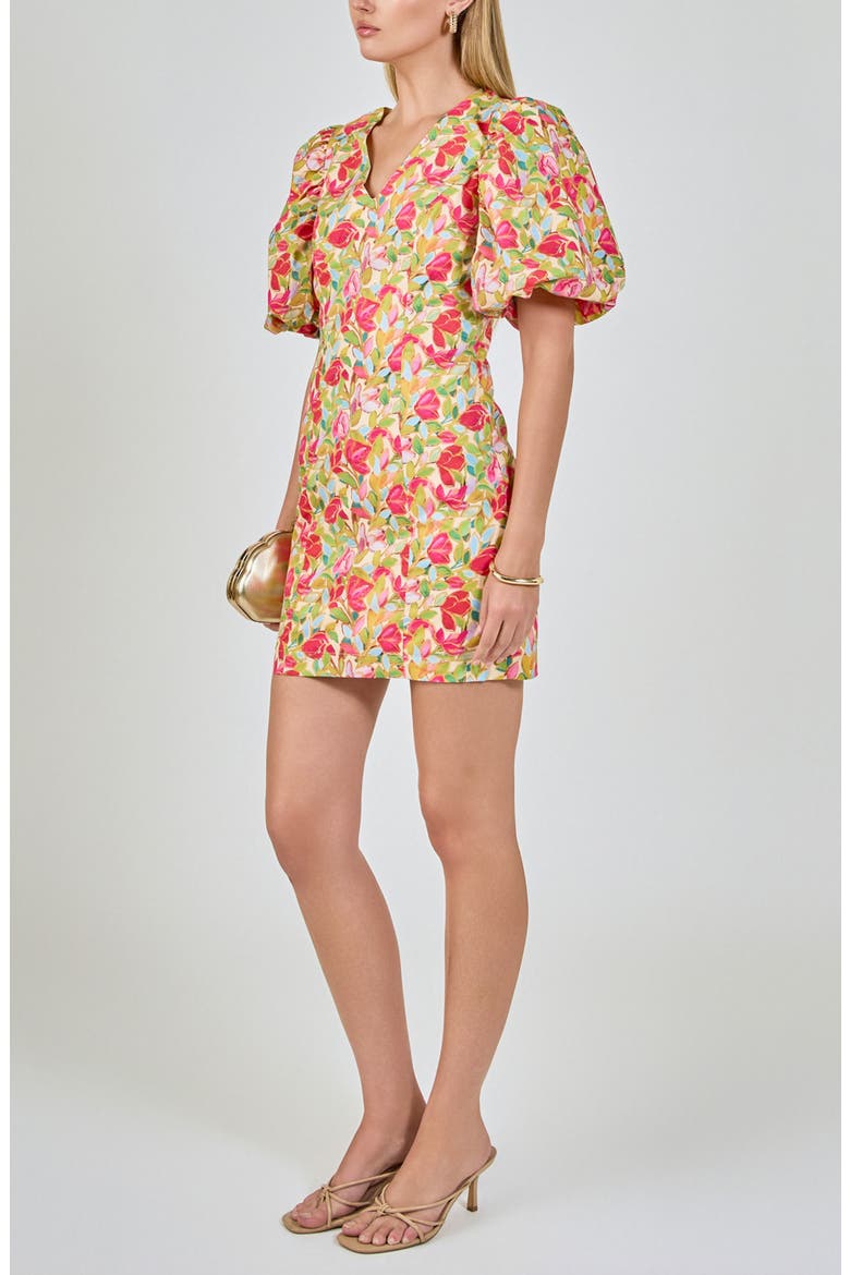 Floral Print Puff Sleeve Minidress, Alternate, color, MULTI