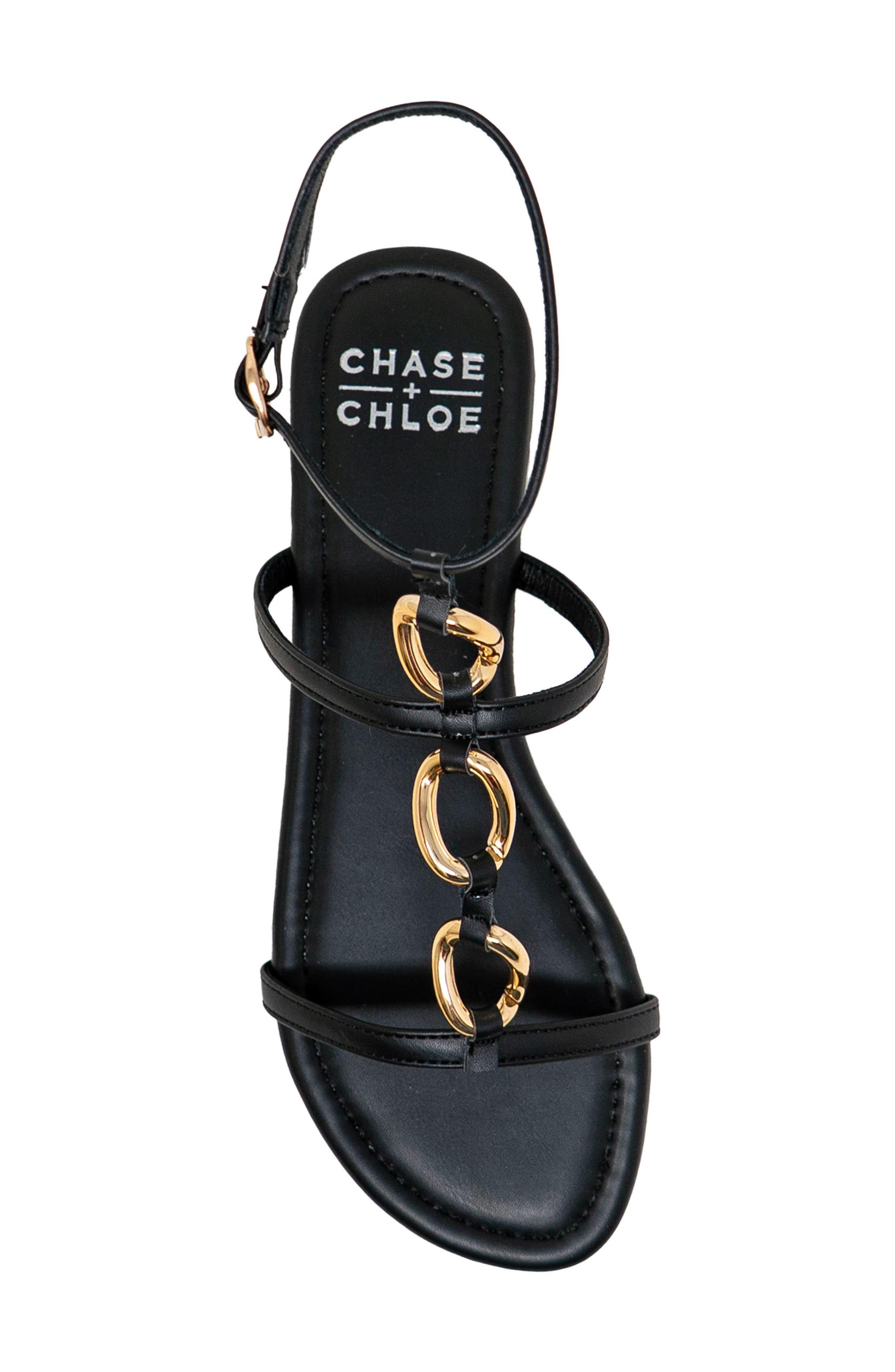 CHASE AND CHLOE Ankle Strap Flat Sandal, Alternate, color, Black